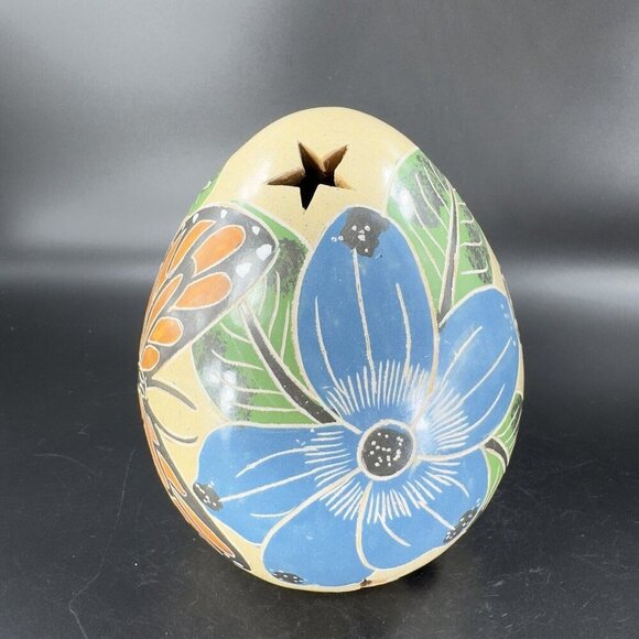 Hand Crafted Pottery Luminary Tea Light Holder Norman Calero Flower Butterfly - Picture 15 of 16